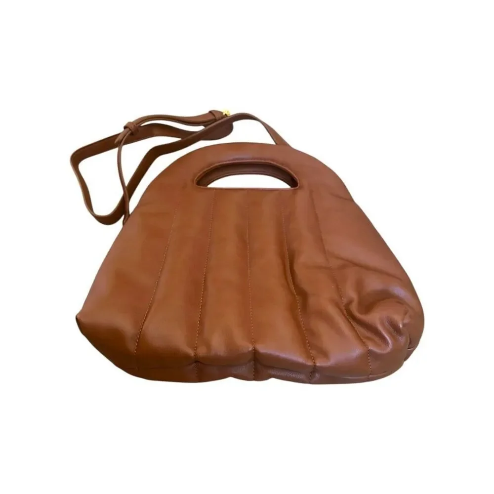 NWT! FAWN Design The Quilted Handbag Crossbody Shoulder Puffy Brown Matte Purse